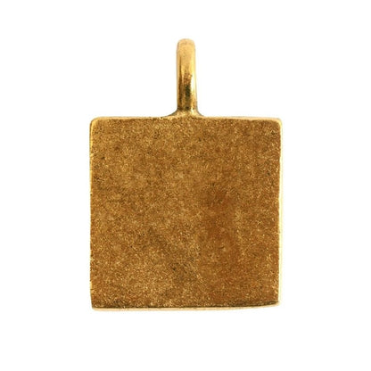 Antiqued 24K Gold-Plated Pewter Square Bezel Pendant, 26.1x18.6mm - 1 pc
