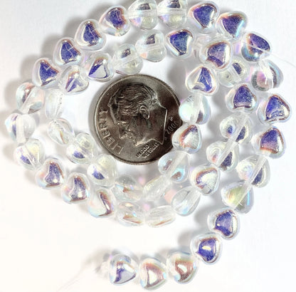Czech Clear AB Pressed Glass Heart Beads, 6mm, 50 pcs