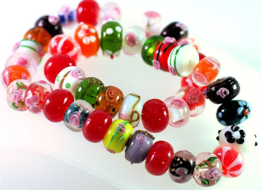 Lampwork Glass Rondelle Bead Mix, Multicolor, 12x8–16x10mm, 1 Strand (approx. 40-42)