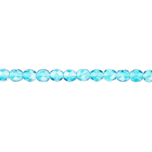 Turquoise Czech Fire Polished Round Beads, 4mm - 1 Strand
