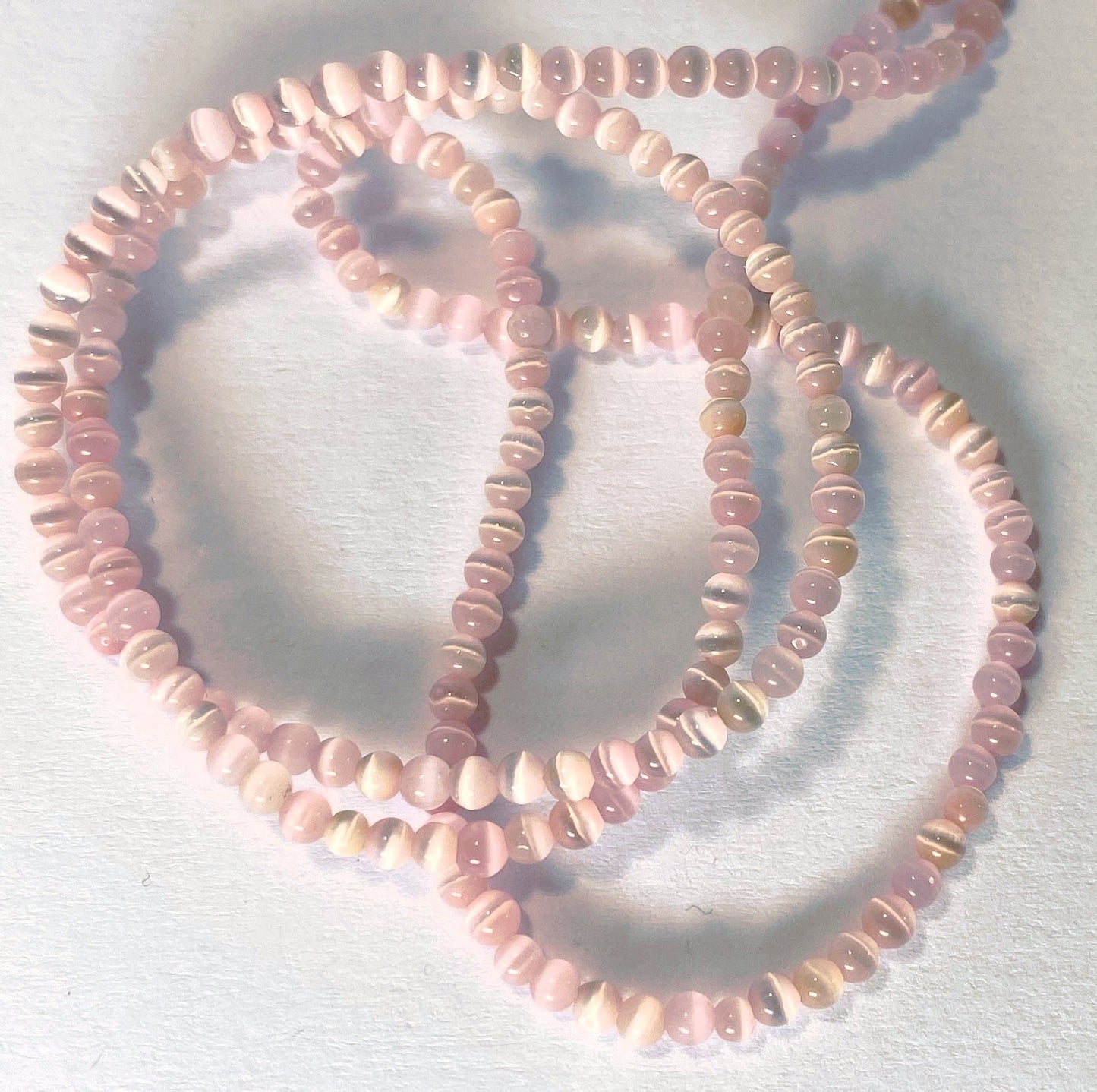 Light Pink Cat's Eye Fiber Optic Glass Beads, 2mm, 1 Strand (approx. 200+)