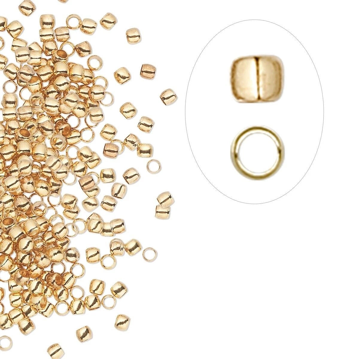 Gold Plated Brass Crimp Beads, 2x1.5mm, 100 pcs