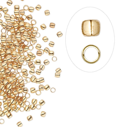 Gold Plated Brass Crimp Beads, 2x1.5mm, 100 pcs