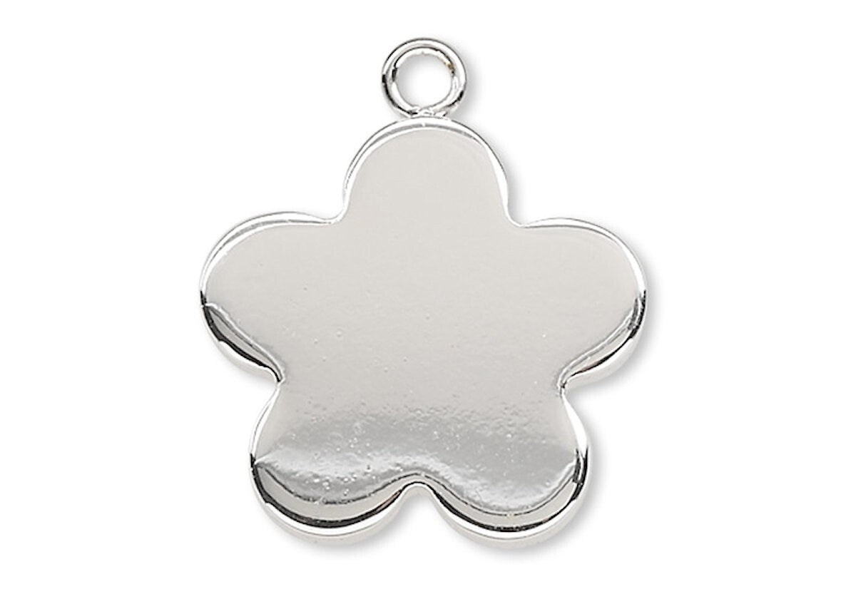 Silver Plated Steel Flower Drop Charms, 17x15mm, 4 pcs