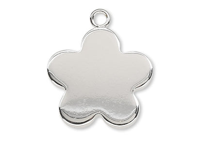 Silver Plated Steel Flower Drop Charms, 17x15mm, 4 pcs