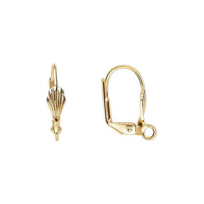 Gold Plated Brass Shell Leverback Ear Wires, 17mm, Open Loop