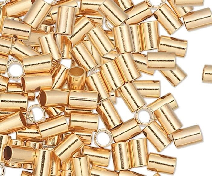 Gold Plated Crimp Tube Beads 2.5x2.5mm 1.3mm ID – 100 pcs