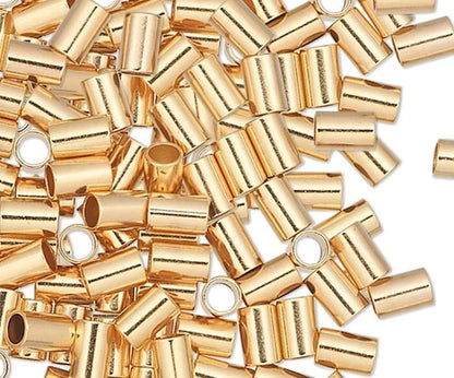 Gold Plated Crimp Tube Beads 2.5x2.5mm 1.3mm ID – 100 pcs