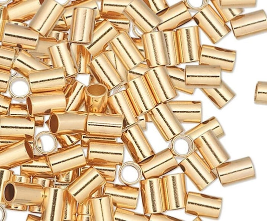 Gold Plated Crimp Tube Beads 2.5x2.5mm 1.3mm ID – 100 pcs