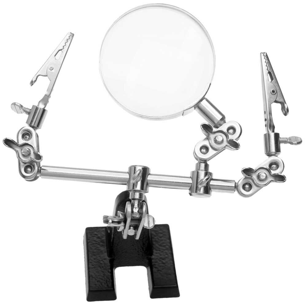 Third Hand Magnifier with Alligator Clips, 4X Lens, Weighted Base