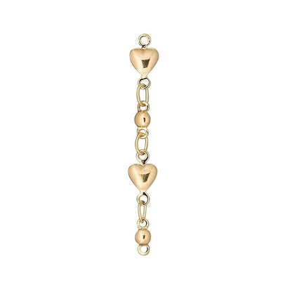 Gold Plated Brass Heart Chain Extenders, 33mm - Pack of 6