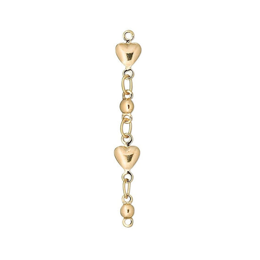 Gold Plated Brass Heart Chain Extenders, 33mm - Pack of 6