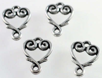 Beadsmith Antiqued Silver-Plated Pewter Vine Heart Connectors, 10x13mm, 4 pcs
