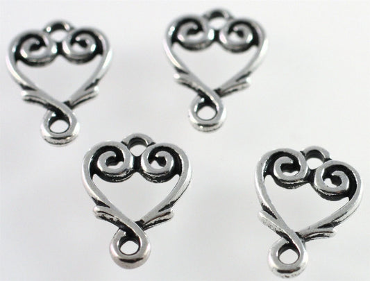 Beadsmith Antiqued Silver-Plated Pewter Vine Heart Connectors, 10x13mm, 4 pcs