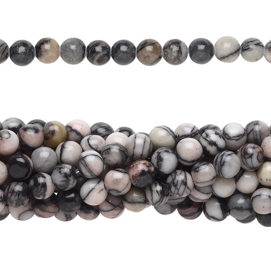 Beads, Black Silk Stone (Natural) C Grade 4mm Round, 1 Strand (approx. 100 pcs)