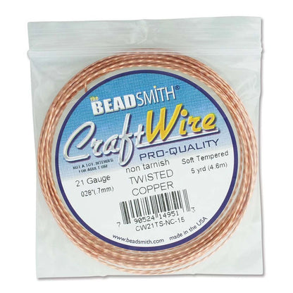 Beadsmith Natural Copper Twisted Square Wrapping Wire, 21 Gauge (1.02mm), 15 ft