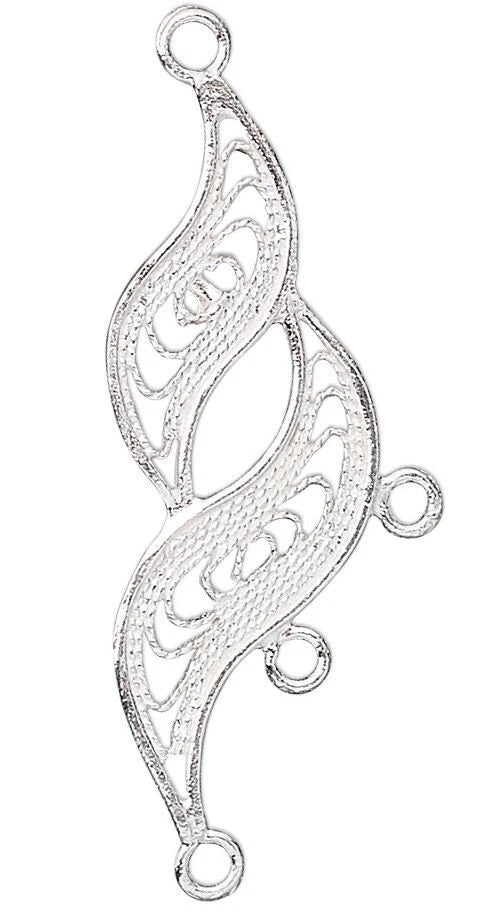 Sterling Silver Fancy Filigree Earring Drop Connectors, 27x11mm - 1 Pair