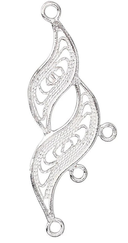 Sterling Silver Fancy Filigree Earring Drop Connectors, 27x11mm - 1 Pair