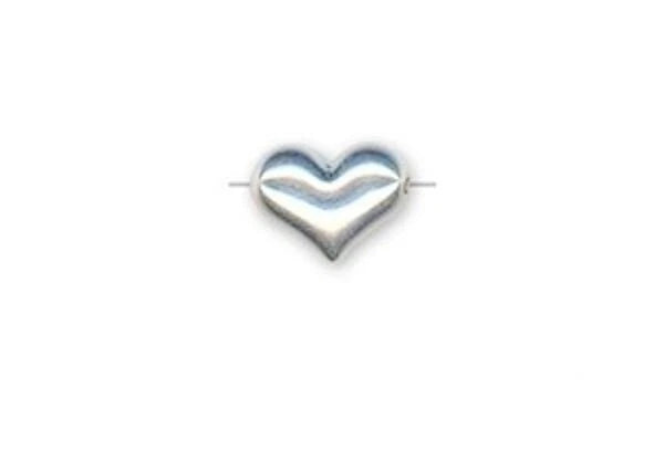 Sterling Silver Puffy Double-Sided Heart Beads, 10x14x5mm, 2 pcs