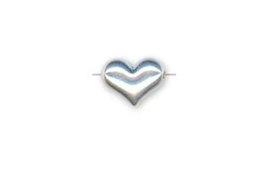 Sterling Silver Puffy Double-Sided Heart Beads, 10x14x5mm, 2 pcs