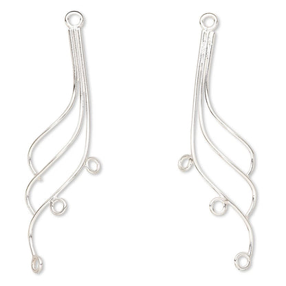 Sterling Silver Right & Left 3-Wire Earring Link Connectors, 39.5x11.5mm, 2 pcs