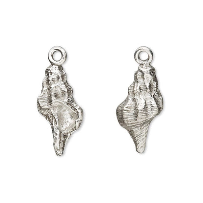 Antiqued Silver Pewter 3D Conch Shell Charms, 18x10mm, 4 pcs