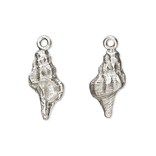 Antiqued Silver Pewter 3D Conch Shell Charms, 18x10mm, 4 pcs