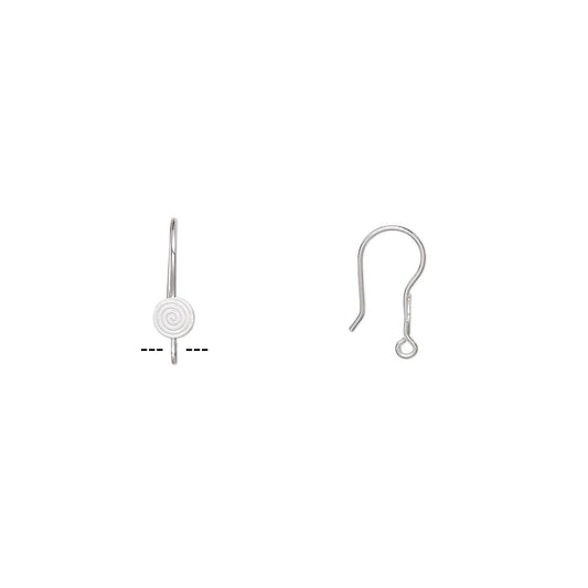 Silver Plated Stainless Steel Fishhook Ear Wires, 21mm, 6mm Spiral, 21 Gauge — 100 pcs