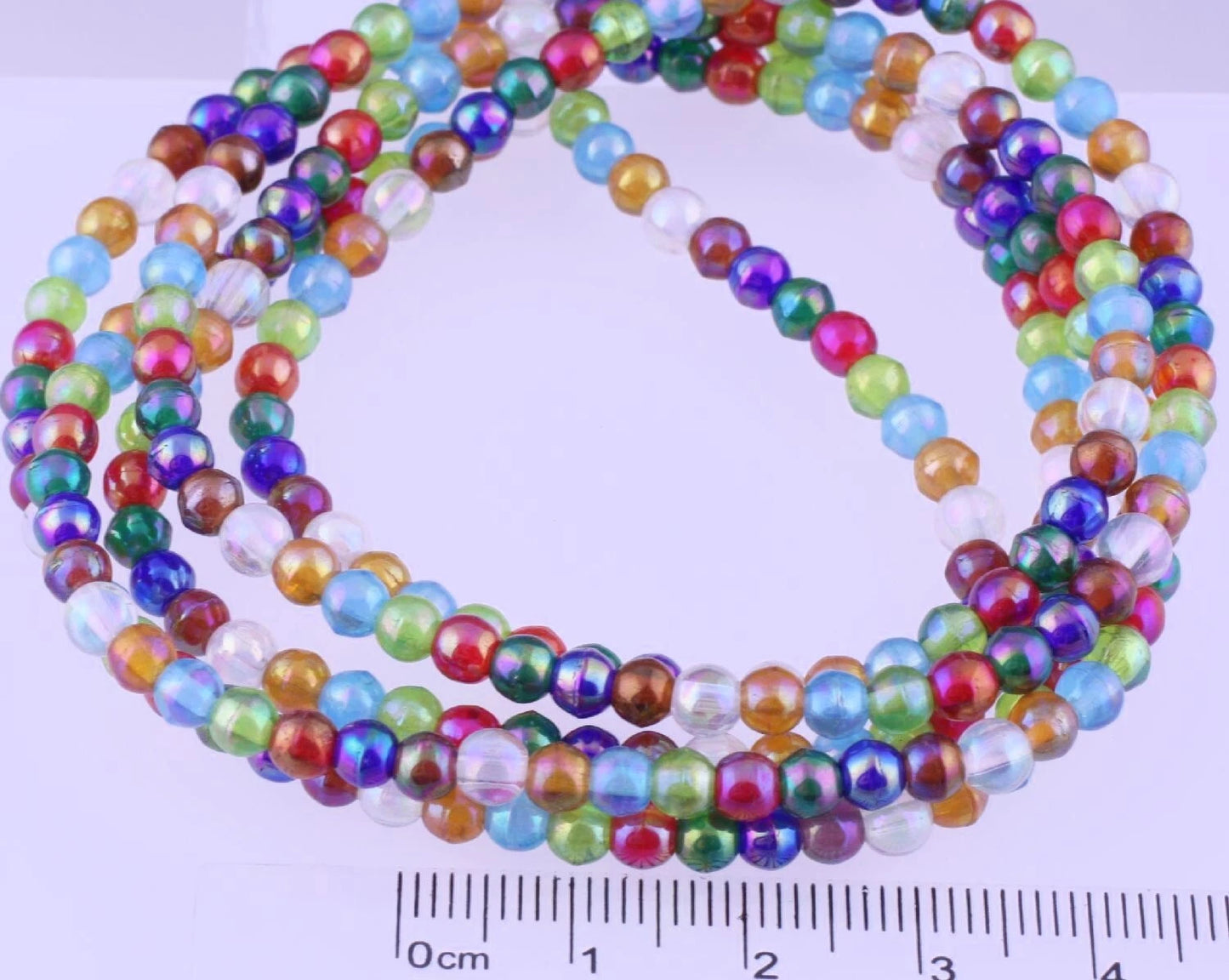 Pressed Glass Assorted Rainbow Round Beads, 4mm, 1 Strand (approx. 252)