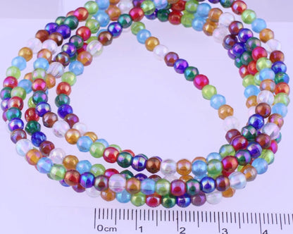 Pressed Glass Assorted Rainbow Round Beads, 4mm, 1 Strand (approx. 252)