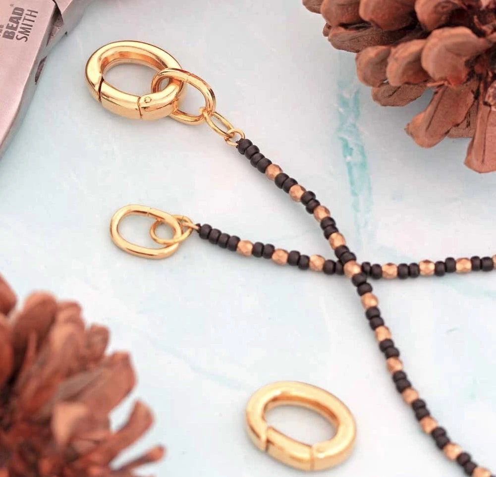 Clasp, 2 Large Gold Plated 20x16mm Self Closing Hinged Bail with Oval Jump Rings
