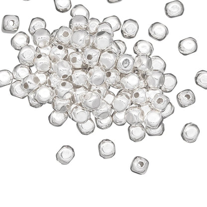 Silver-Plated Brass Rounded Rectangle Spacer Beads, 4x3mm, 100 pcs