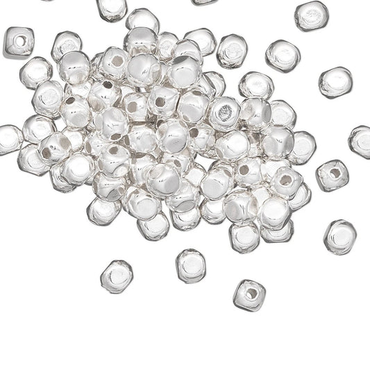 Silver-Plated Brass Rounded Rectangle Spacer Beads, 4x3mm, 100 pcs