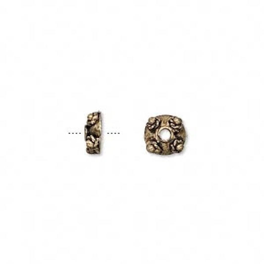 Antiqued Gold Pewter Beaded Dot Bead Caps, 7x3mm, 24 pcs