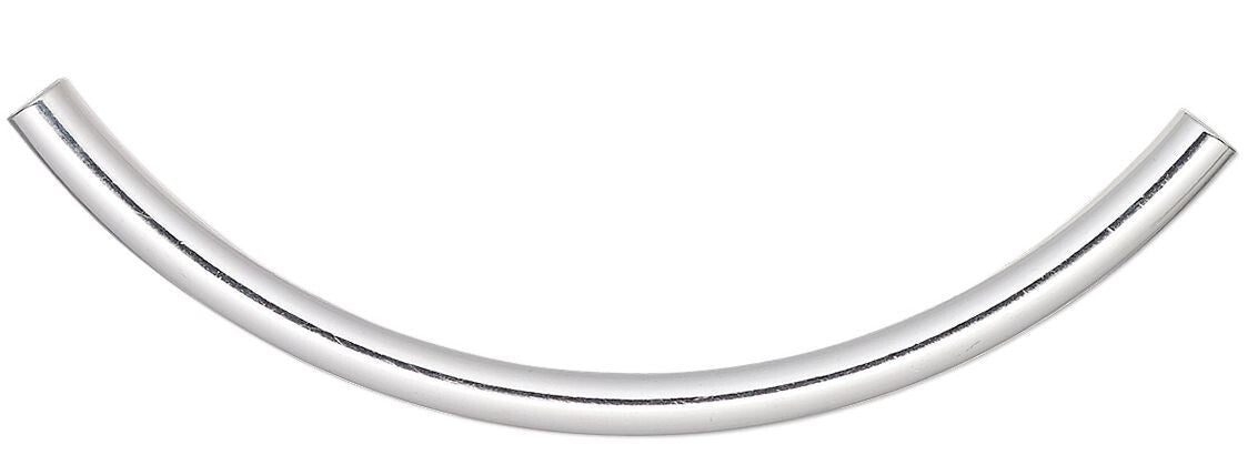 Brass 50x3mm Curved Tube Beads, Silver Plated, 72 pcs