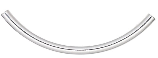 Brass 50x3mm Curved Tube Beads, Silver Plated, 72 pcs