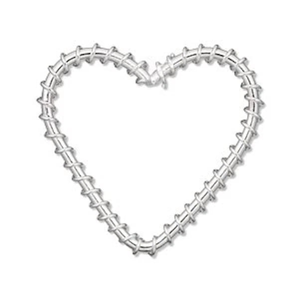 Silver Plated Steel Wire-Wrapped Heart Components, 30x30mm, 10 pcs