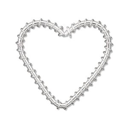 Silver Plated Steel Wire-Wrapped Heart Components, 30x30mm, 10 pcs