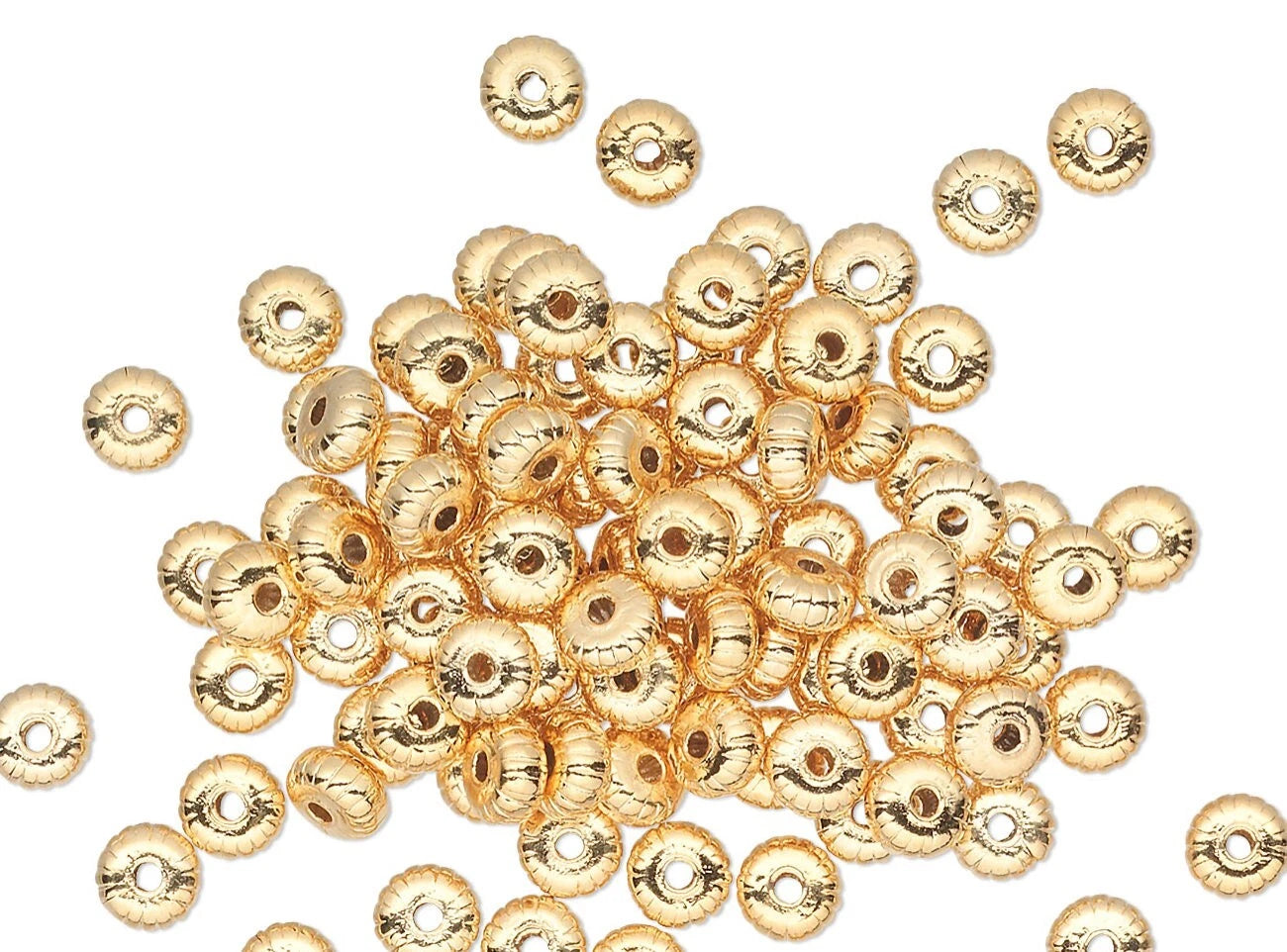 Gold Plated Brass Corrugated Rondelle Spacer Beads, 4.5x2.5mm, 100 pcs