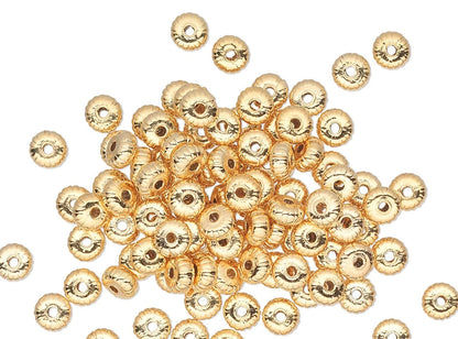Gold Plated Brass Corrugated Rondelle Spacer Beads, 4.5x2.5mm, 100 pcs