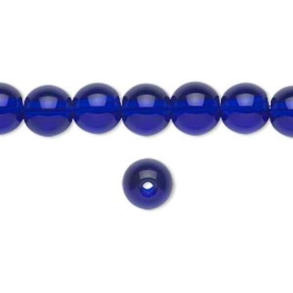 Transparent Cobalt Blue Glass Round Beads with 1-1.5mm Hole, 1 Strand
