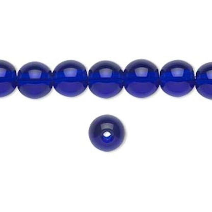 Transparent Cobalt Blue Glass Round Beads with 1-1.5mm Hole, 1 Strand