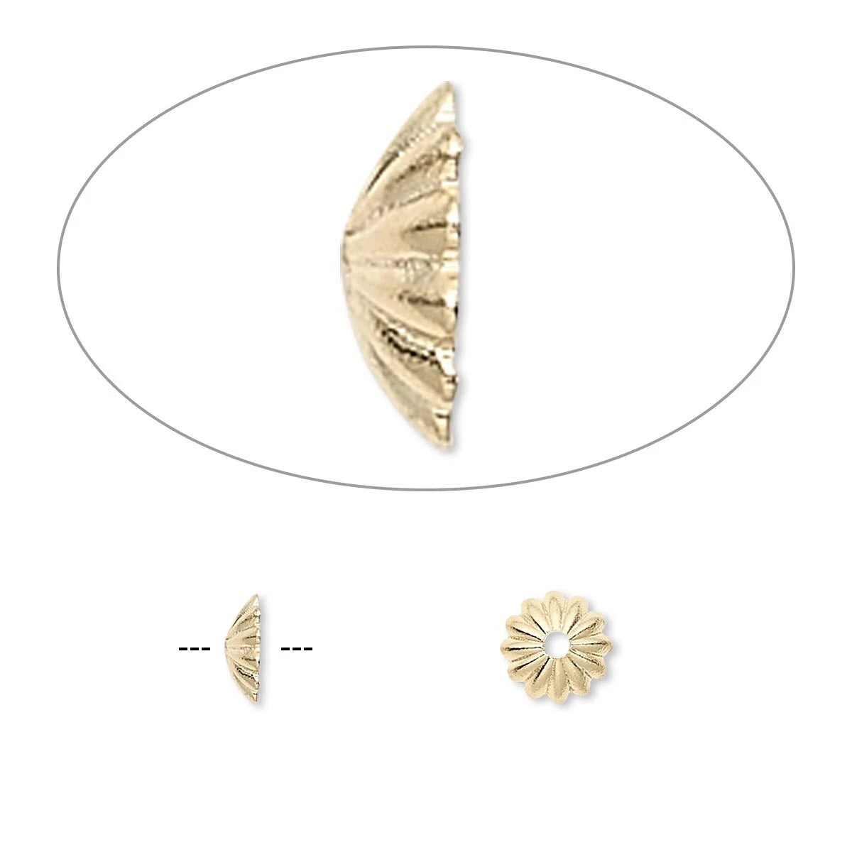 Gold Plated Brass Ribbed Bead Caps, 6x1.5mm, 100 pcs