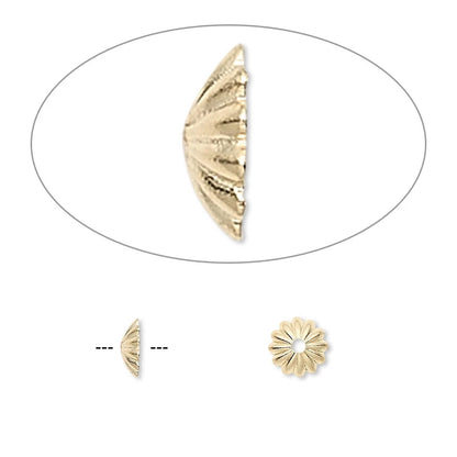 Gold Plated Brass Ribbed Bead Caps, 6x1.5mm, 100 pcs