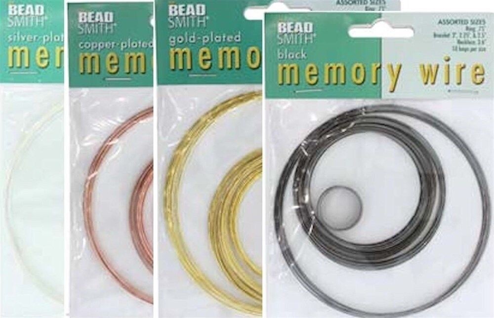 BeadSmith Memory Wire Assortment, 50-Loop Mix — Silver, Gold, Copper or Black