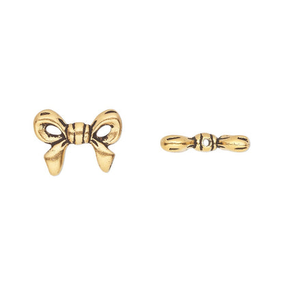 TierraCast Antiqued Gold Plated Pewter 3D Bow Bead 14x10.5mm — Fits 4mm Bead (4 pc)