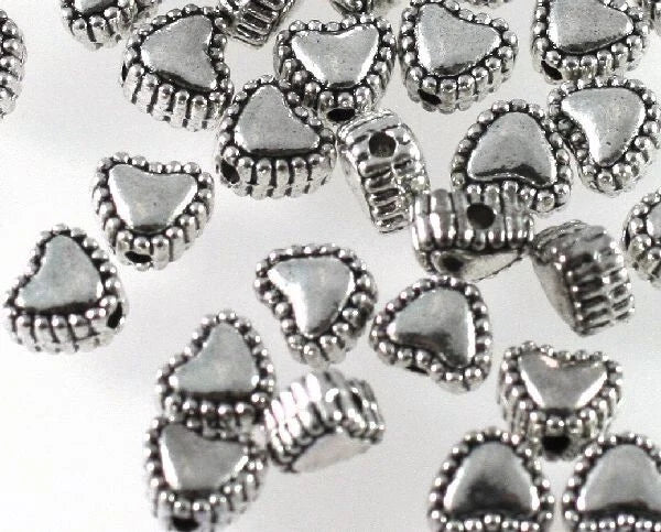 Antiqued Silver Plated Pewter Double-Sided Heart Beads, 6x5mm, 100 pcs