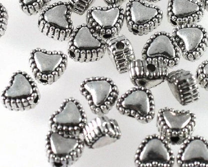 Antiqued Silver Plated Pewter Double-Sided Heart Beads, 6x5mm, 100 pcs