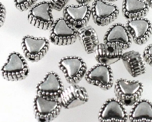 Antiqued Silver Plated Pewter Double-Sided Heart Beads, 6x5mm, 100 pcs