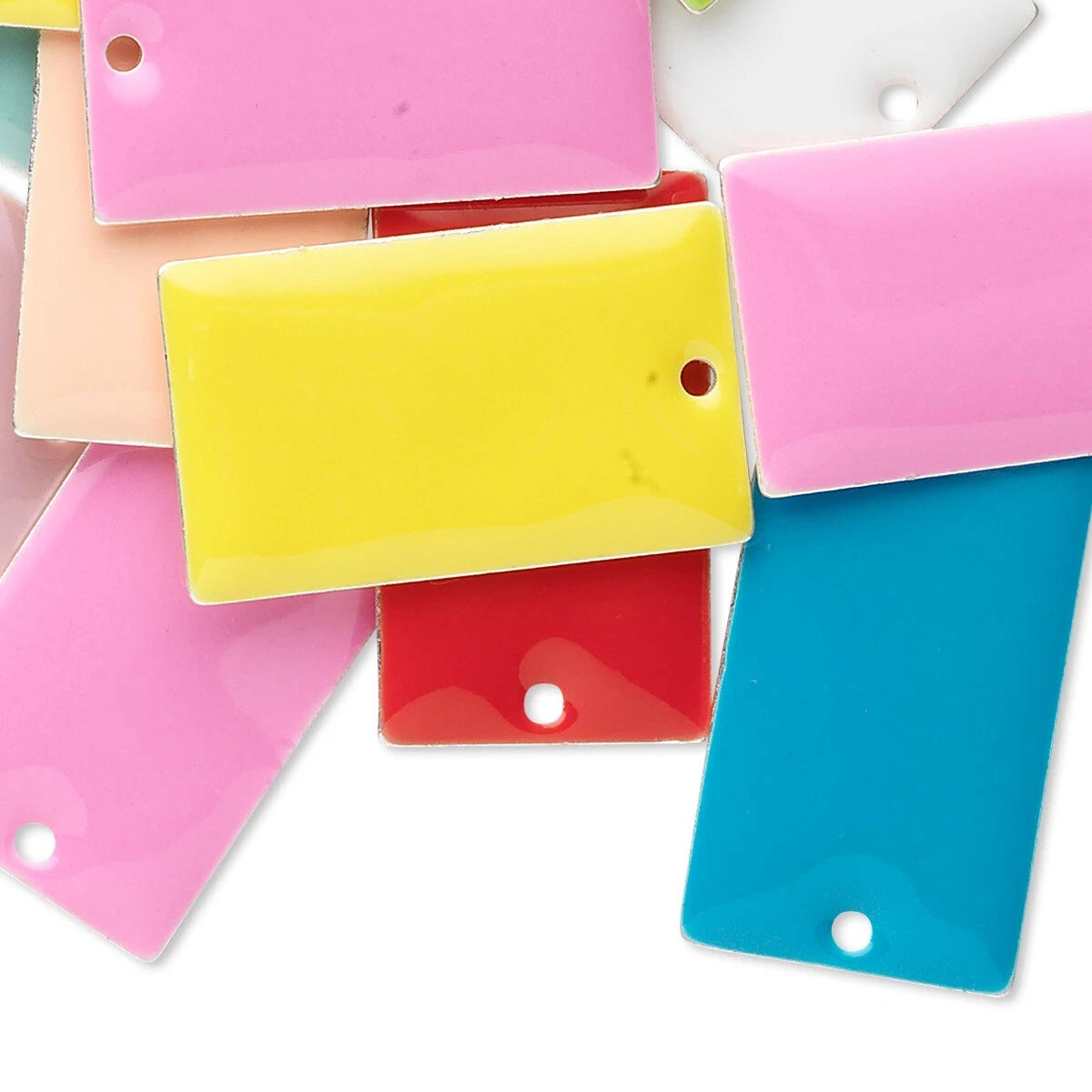 Silver Plated Brass Epoxy Enamel Rectangle Charm Mix, 23x14mm, Assorted Colors - 40 pcs